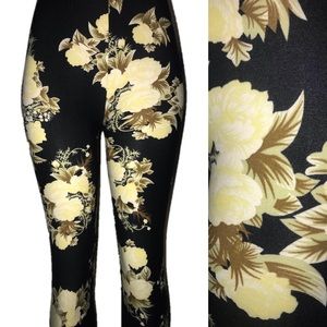 Super Soft Leggings Black & Gold Floral Design